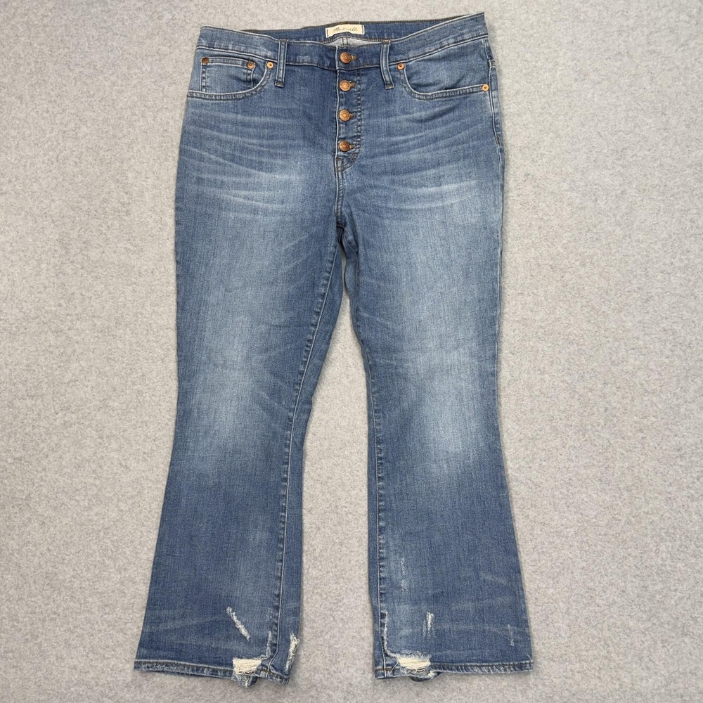Madewell Cali Demi-Boot Jeans‎ Womens 31 (34x25) Blue Button Fly High Distressed